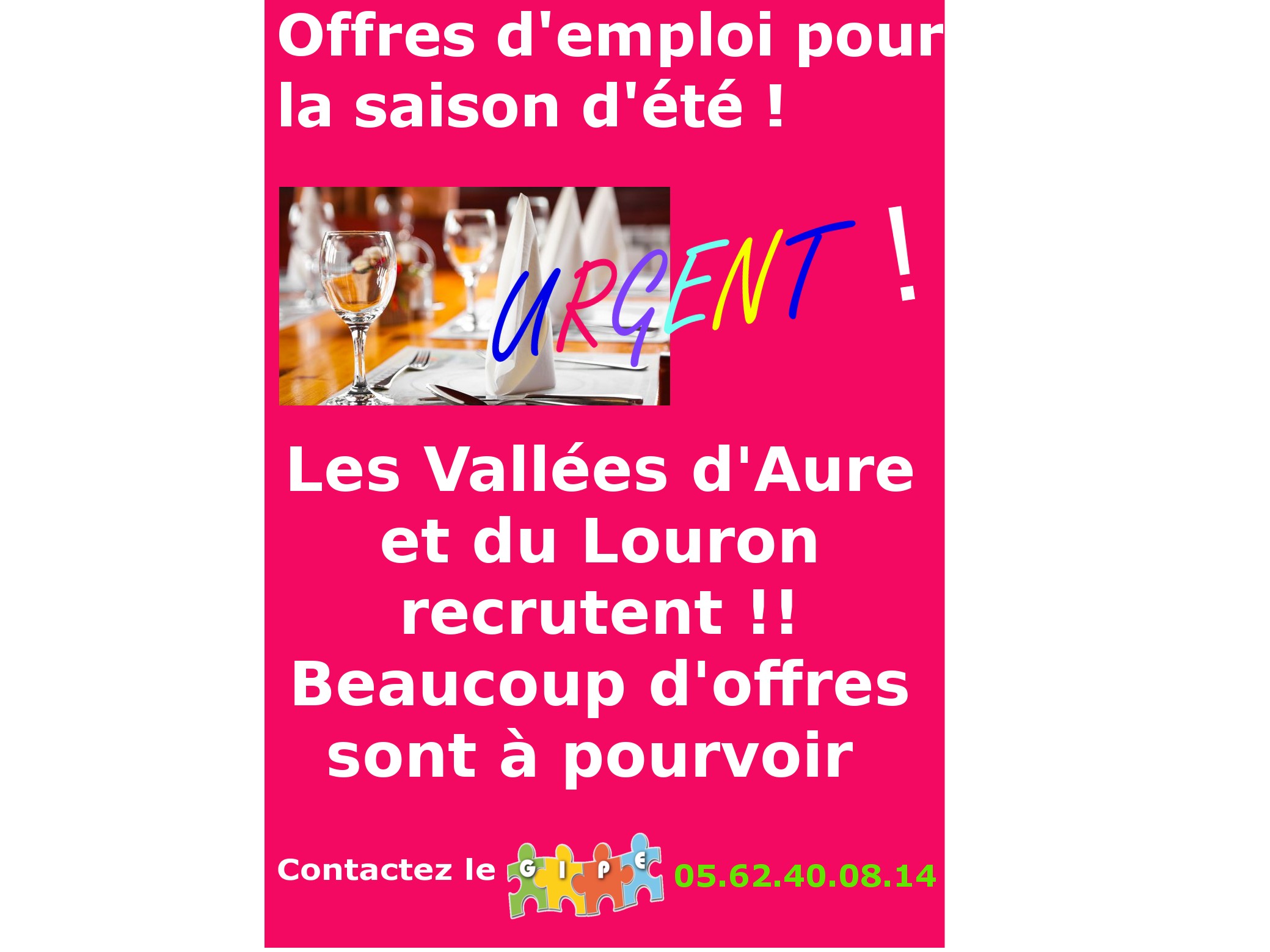 Saison été: beaucoup d'offres à pourvoir!!!