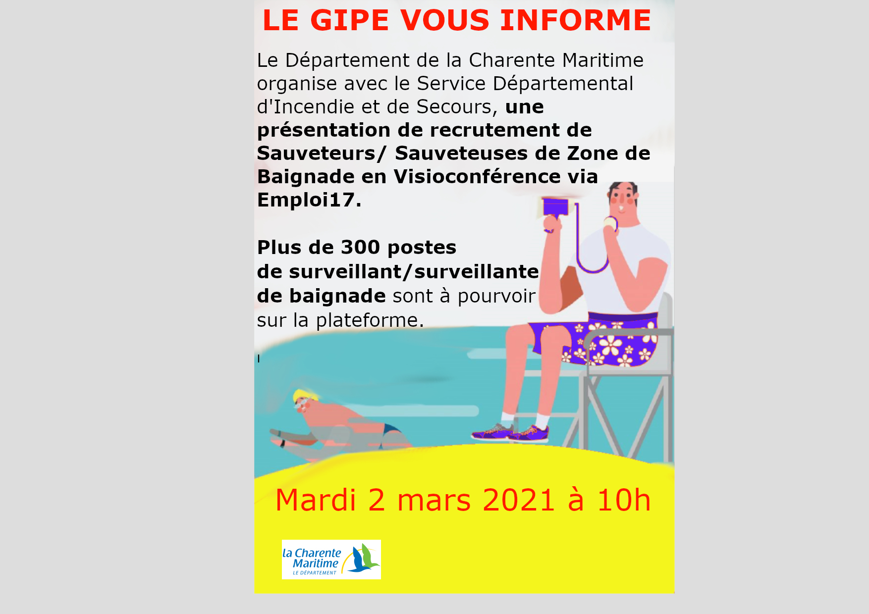Présentation Recrutement Sauveteurs / Sauveteuses de baignade en Charente-Maritime