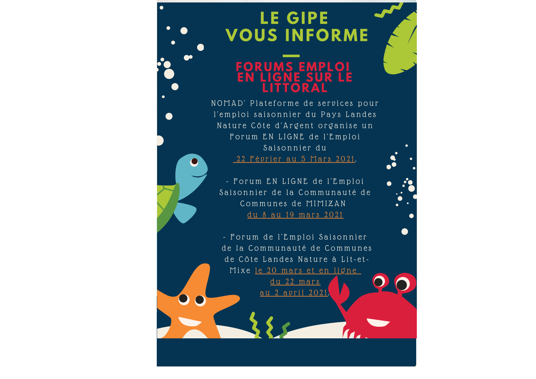 Forums pour l'Emploi Saisonnier sur le littoral