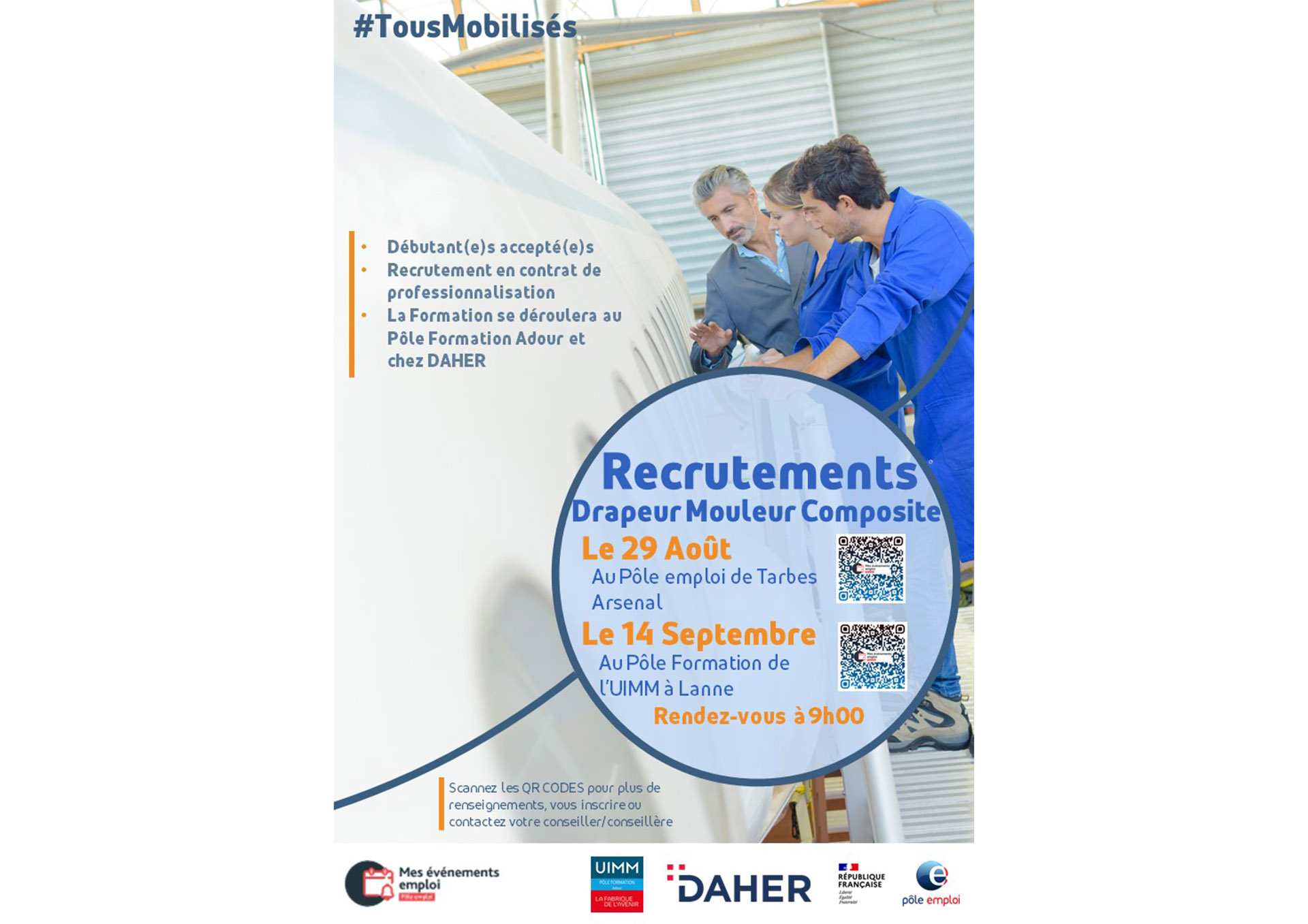 Recrutements Daher  Drapeur - Mouleur - Composite  - 29/08 - 14/09 