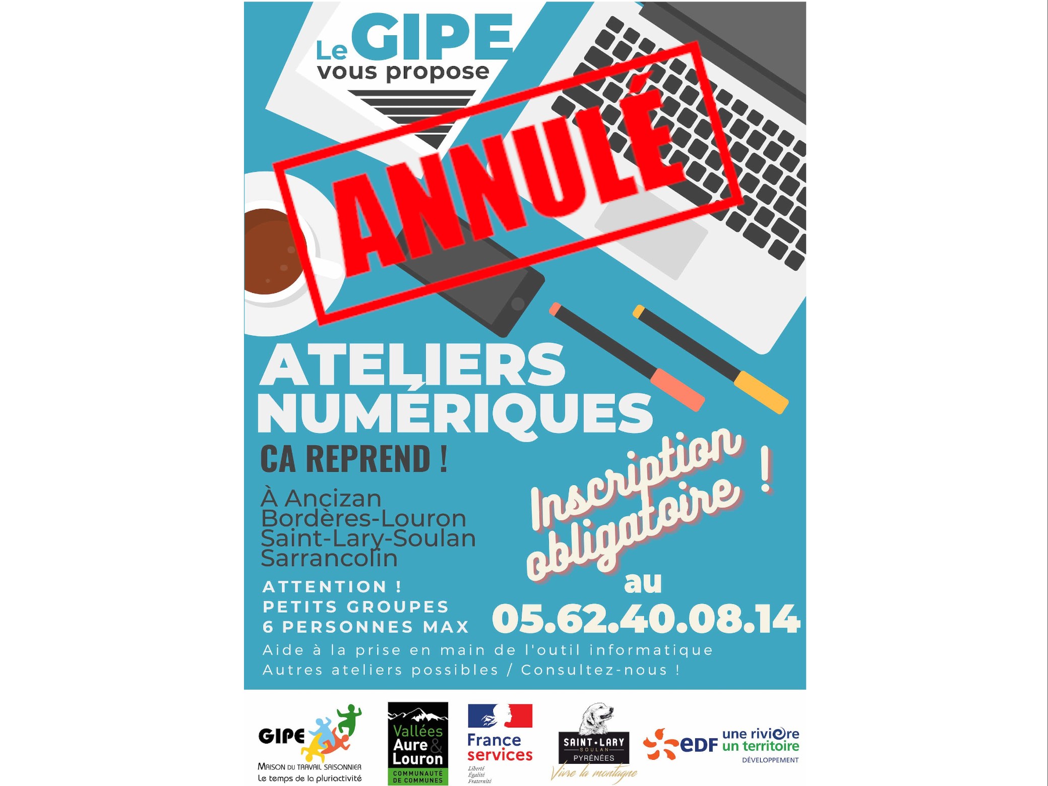 Annulation ateliers numériques du mercredi 22 février 2023