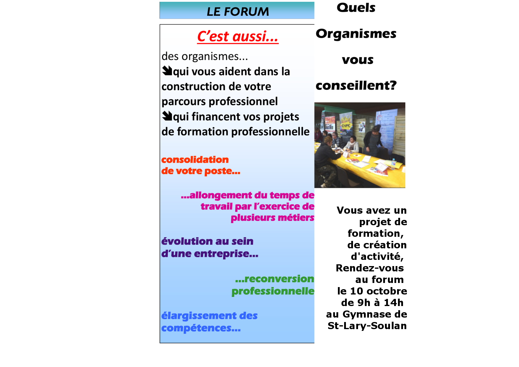 Le Forum du 10 octobre, un moment idéal pour votre projet professionnel