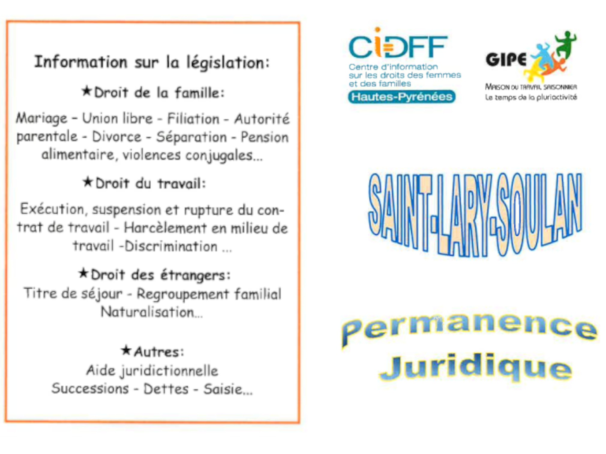 Permanences Juridiques assurées par le CIDFF 65